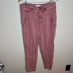 Anthropologie Lyocell Pleated Pink Trouser Pant High Rise Taper Straight
